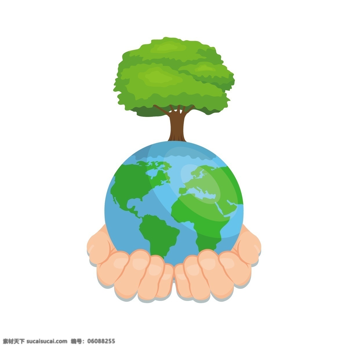 双手 捧 着地 球 上 树木 矢量 卡通 卡通树木 双手捧着 捧着的地球 蓝色 蓝色地球 可爱 可爱地球 绿色环境
