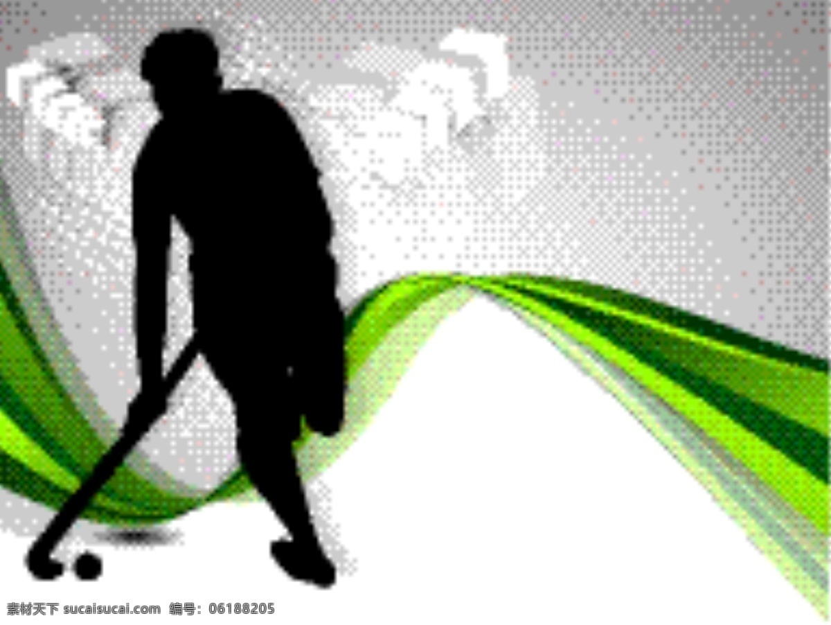 一个 曲棍 球棒 球 丰富多彩 绿色 波 背景 冰球 运动员 剪影 矢量图 日常生活
