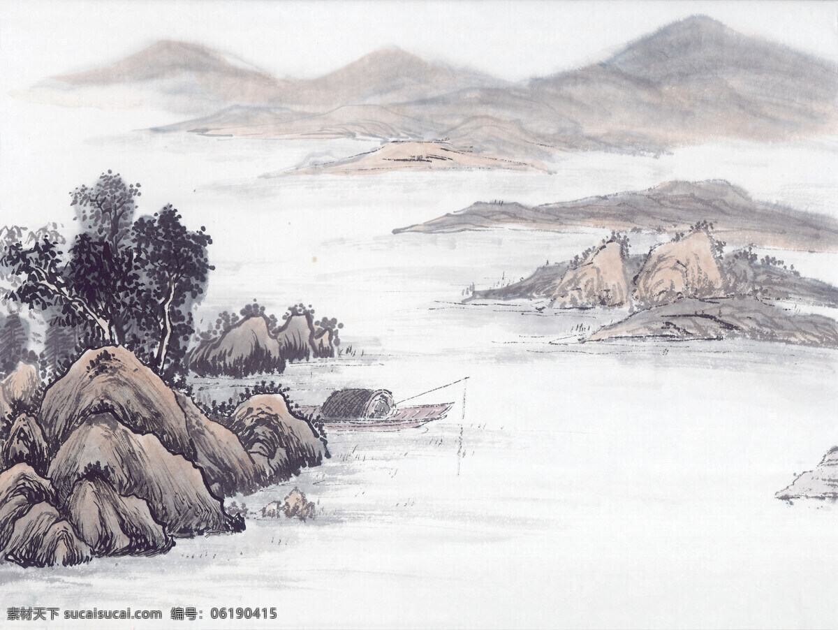 中式 山水 工笔画 水墨 工笔 大山 风景 中式工笔画 文化艺术 绘画书法