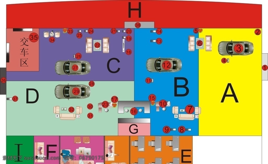 4s 店 展厅 平面图 4s店 汽车 布置图