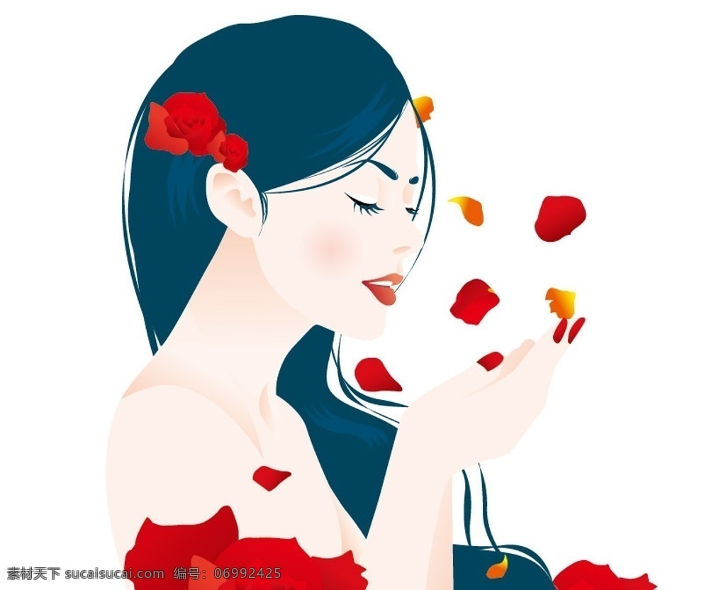 玫瑰女孩 矢量美女 美女 妇女女性 矢量人物 矢量