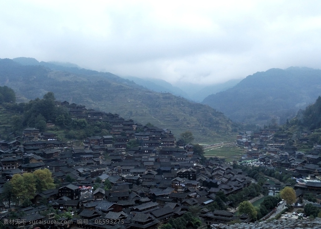 早晨 贵州 苗族 房子 少数民族 西江 自然景观 建筑景观