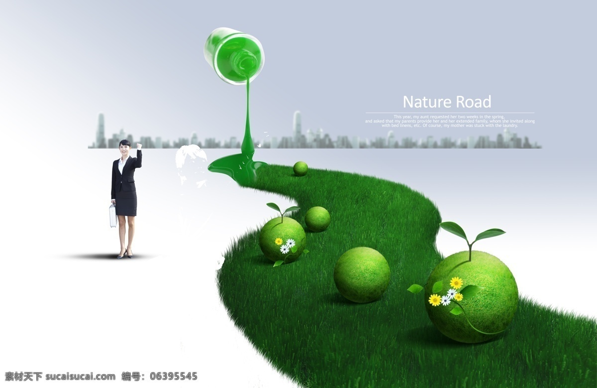 城市环保海报 环保概念海报 概念海报 环境保护 低碳生活 城市环境 绿色环保 创意 海报模板 油漆 草地 地球 广告设计模板 psd素材 白色
