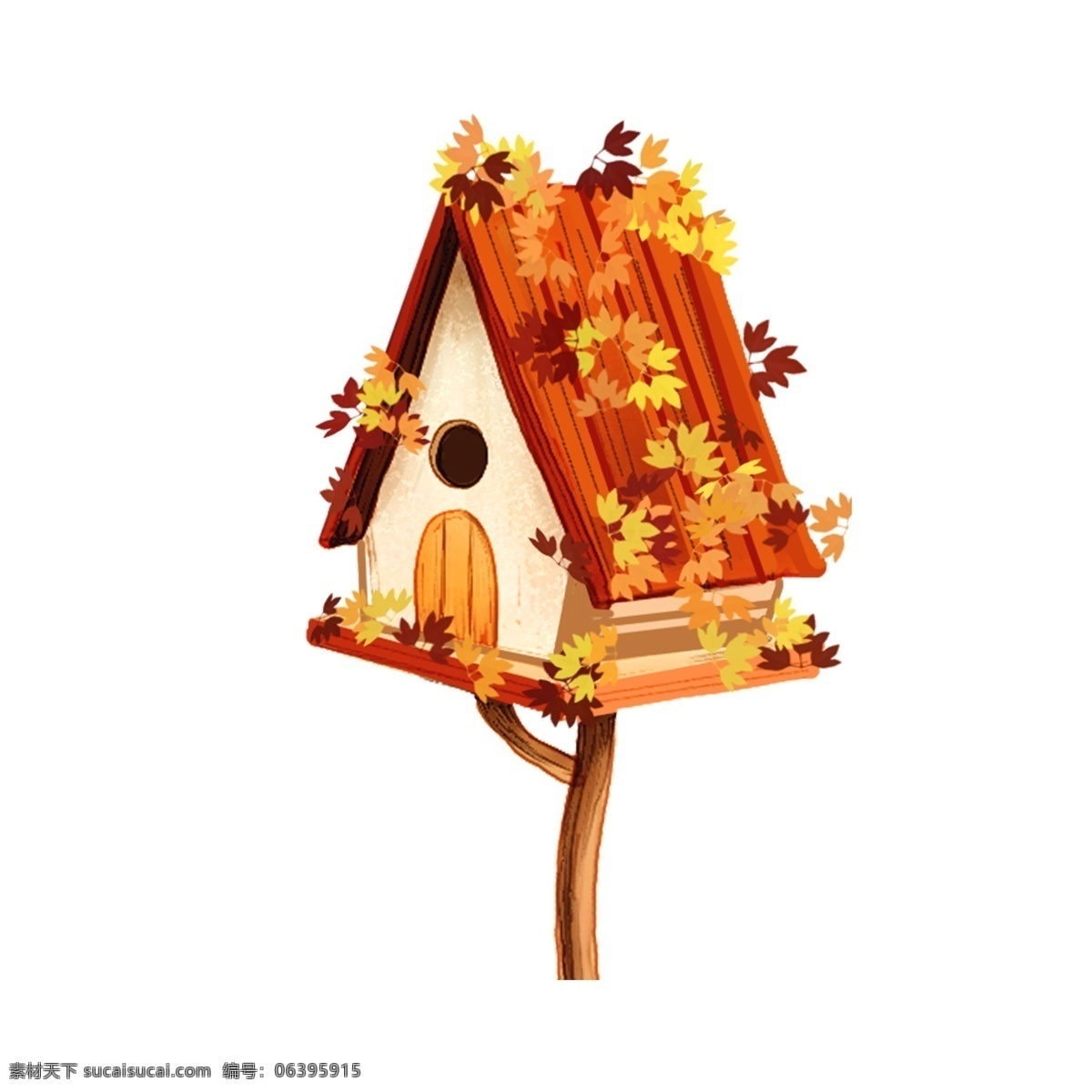 卡通 手绘 秋季 房屋 元素 建筑 可爱 png元素 免抠元素 秋叶