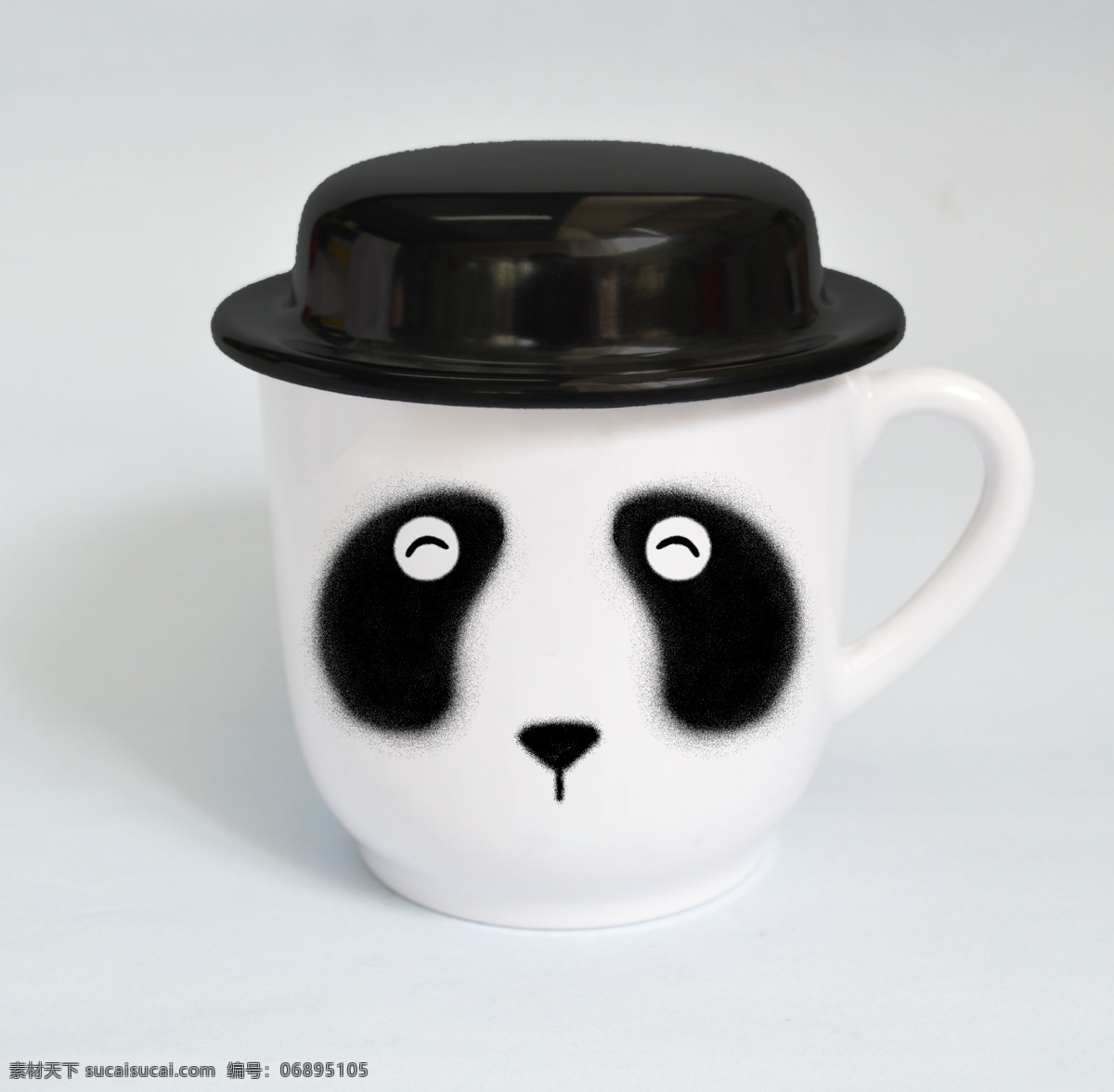 美耐皿 密胺 帽子 杯 可爱 熊猫 图 花纸 杯子 小清新 灰色