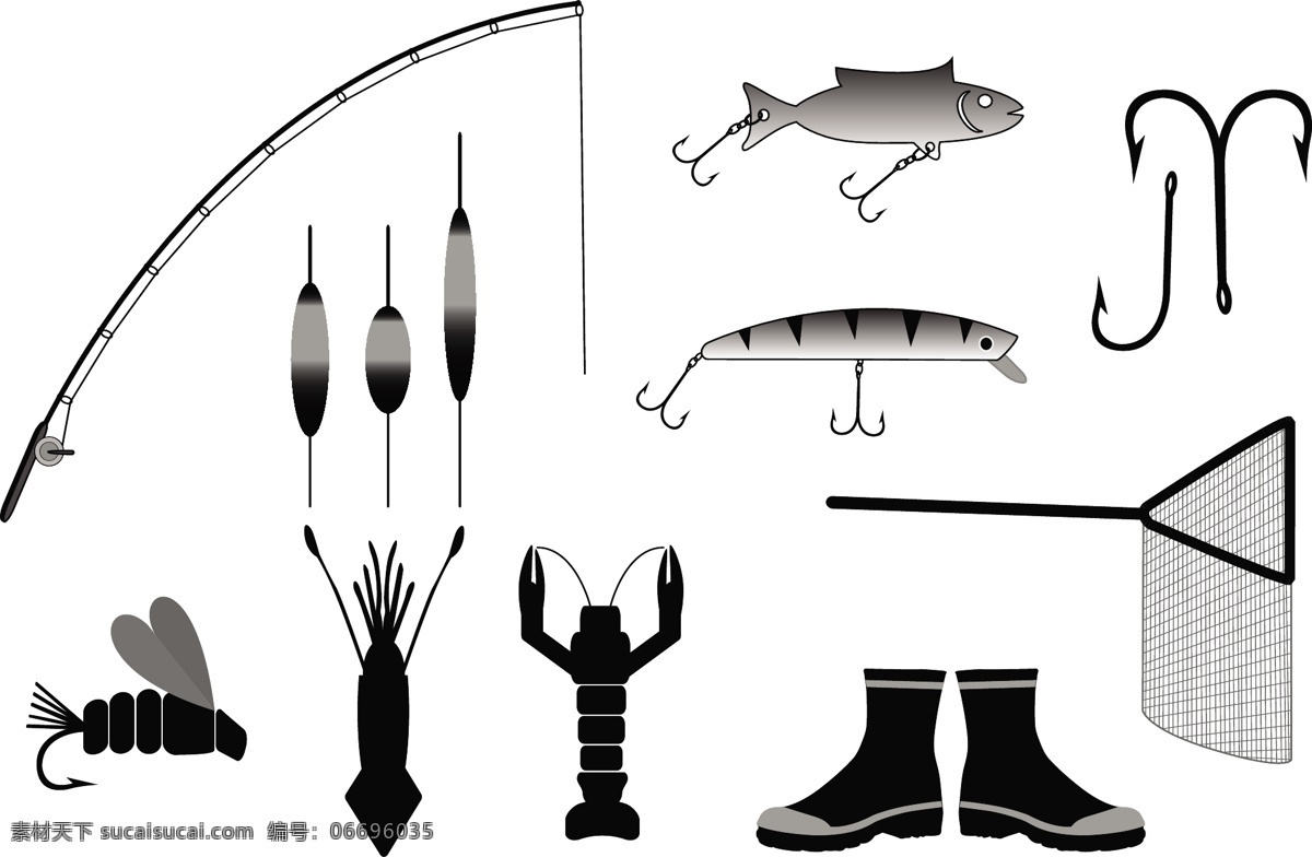 钓鱼剪影 钓鱼素材 矢量素材 设计素材 鱼杆 鱼 卡通设计素材 卡通设计