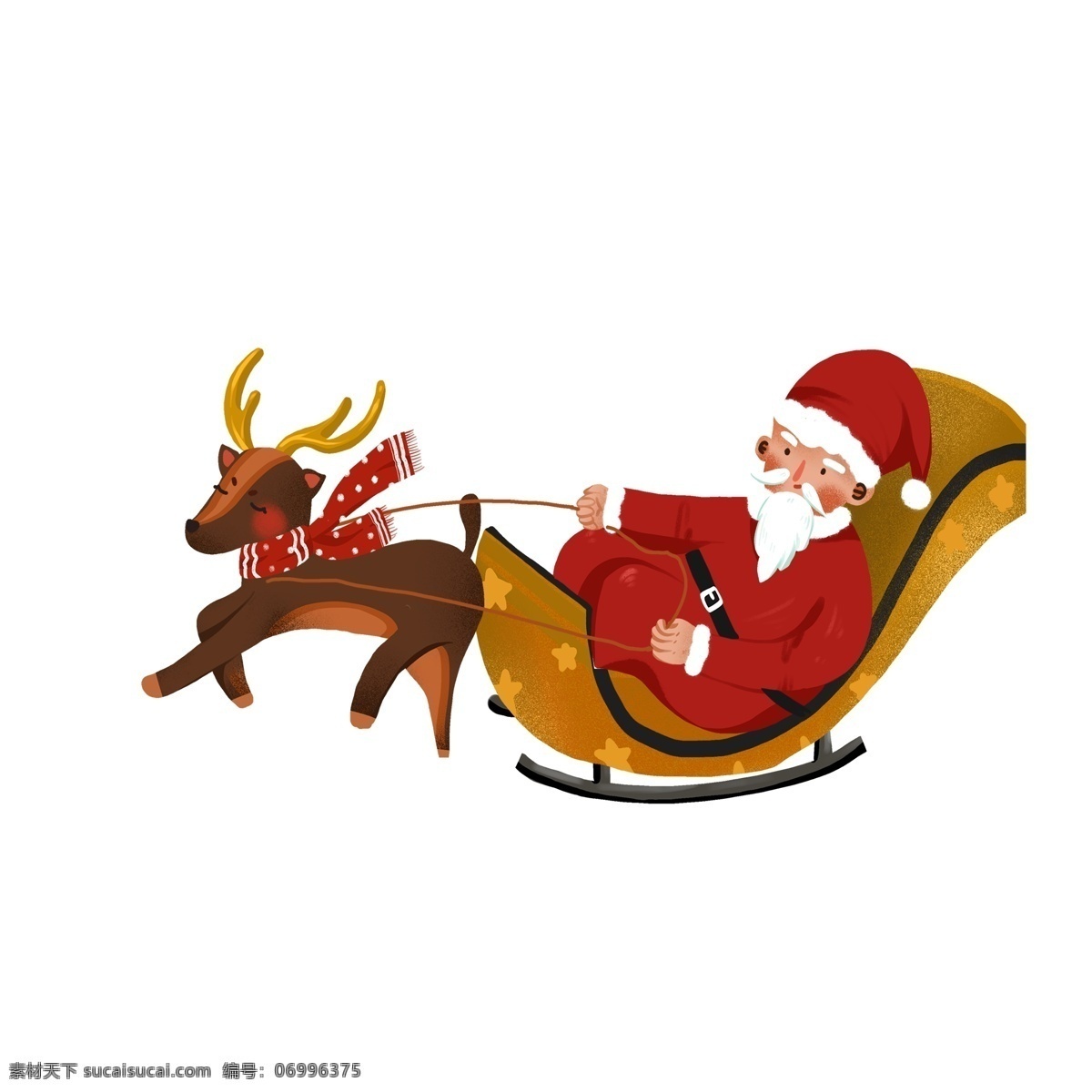 卡通 手绘 坐 雪橇 圣诞 老公公 圣诞老人 插画 人物 驯鹿