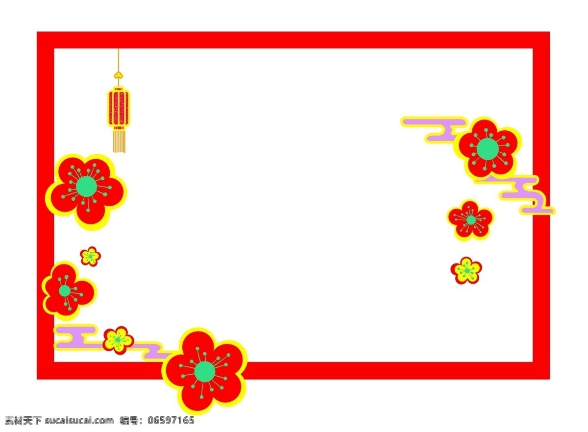 新年 红色 小花 边框 插画 手绘小花边框 卡通小花边框 喜庆小花边框 小花边框装饰 小花边框插画 灯笼