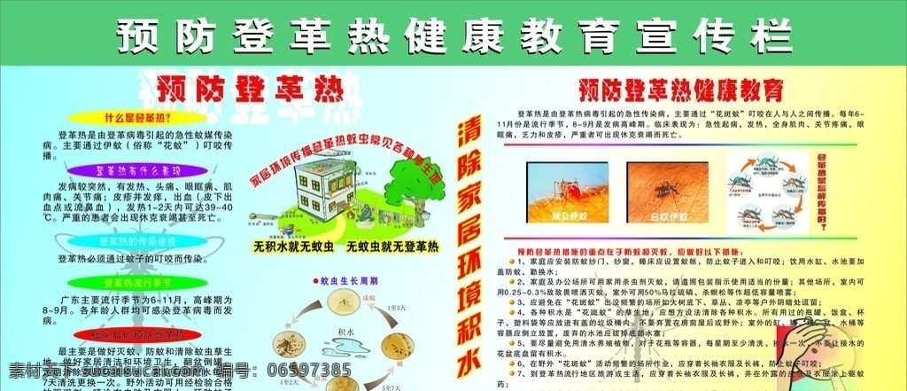 登革热宣传栏 预防登革热 健康教育 宣传栏 展板模板 矢量
