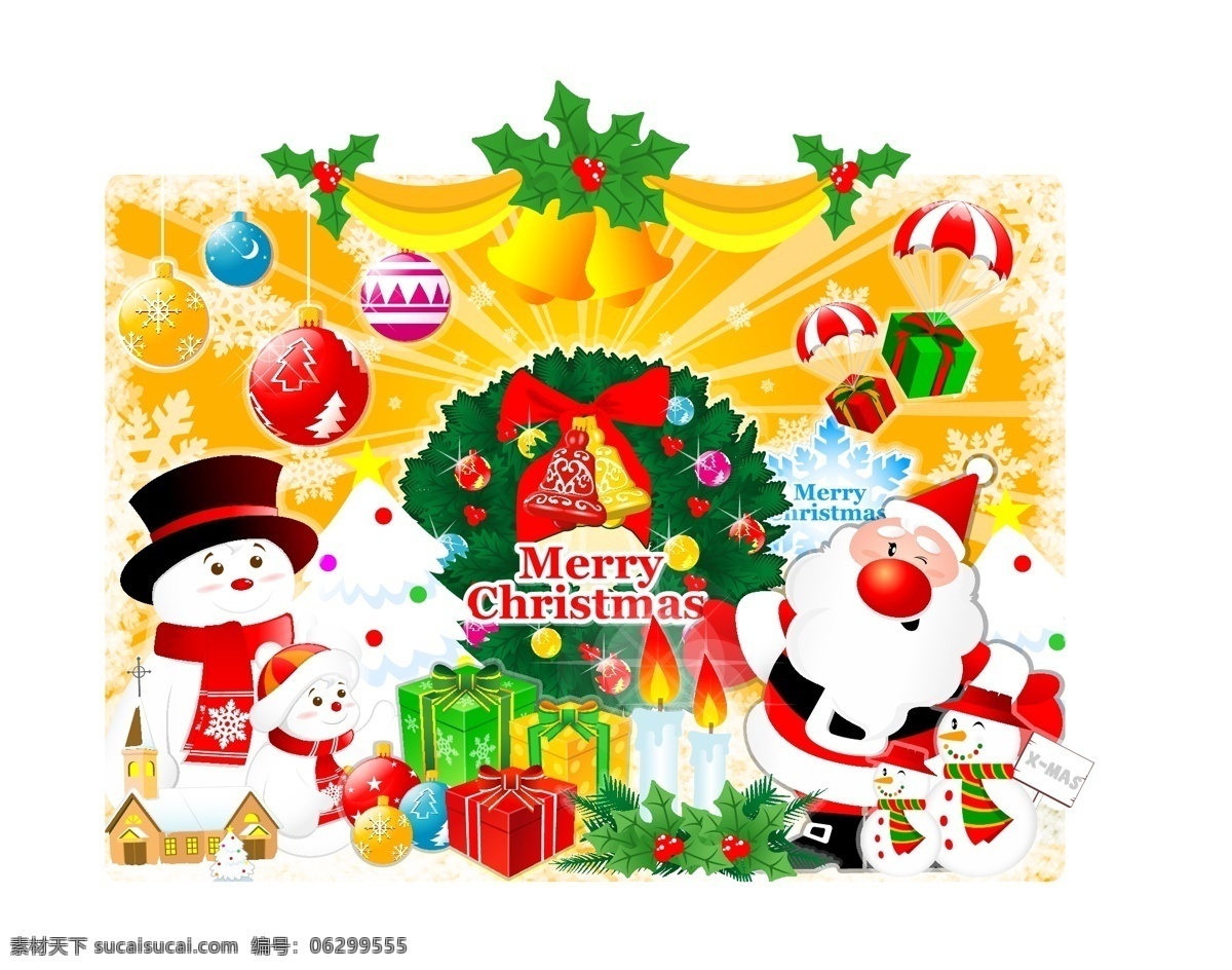 圣诞 插画 圣诞老人 雪人 节日素材 其他节日
