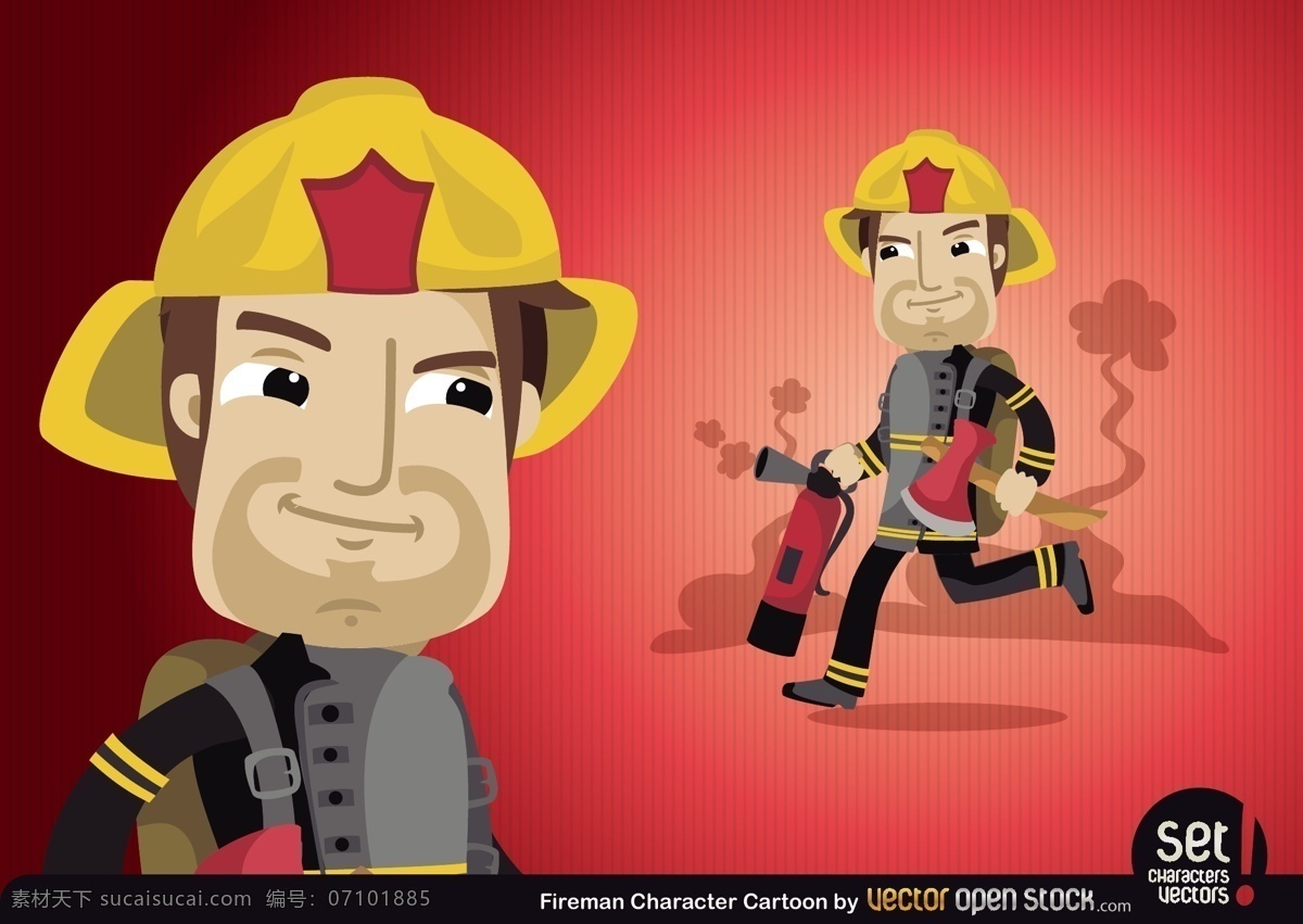 消防员 卡通 矢量 图标 人物 火 消防 队员 英雄 工作