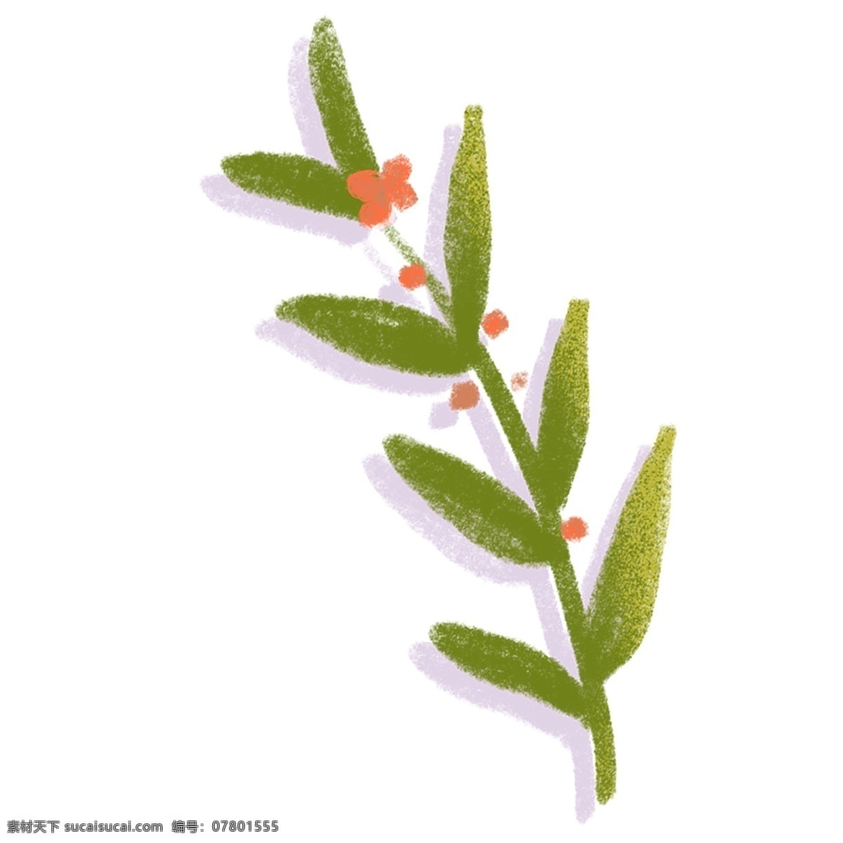 水彩 绿叶 花朵 插画 小草 植物 卡通 彩色 小清新 创意 装饰 图案 手绘风