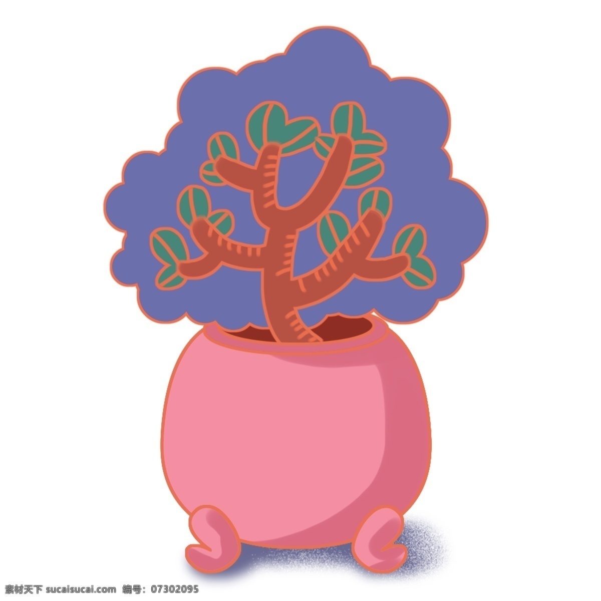 卡通 手绘 粉色 树枝 原创 元素 红色 盆栽 可爱 设计元素 盆景 原创元素