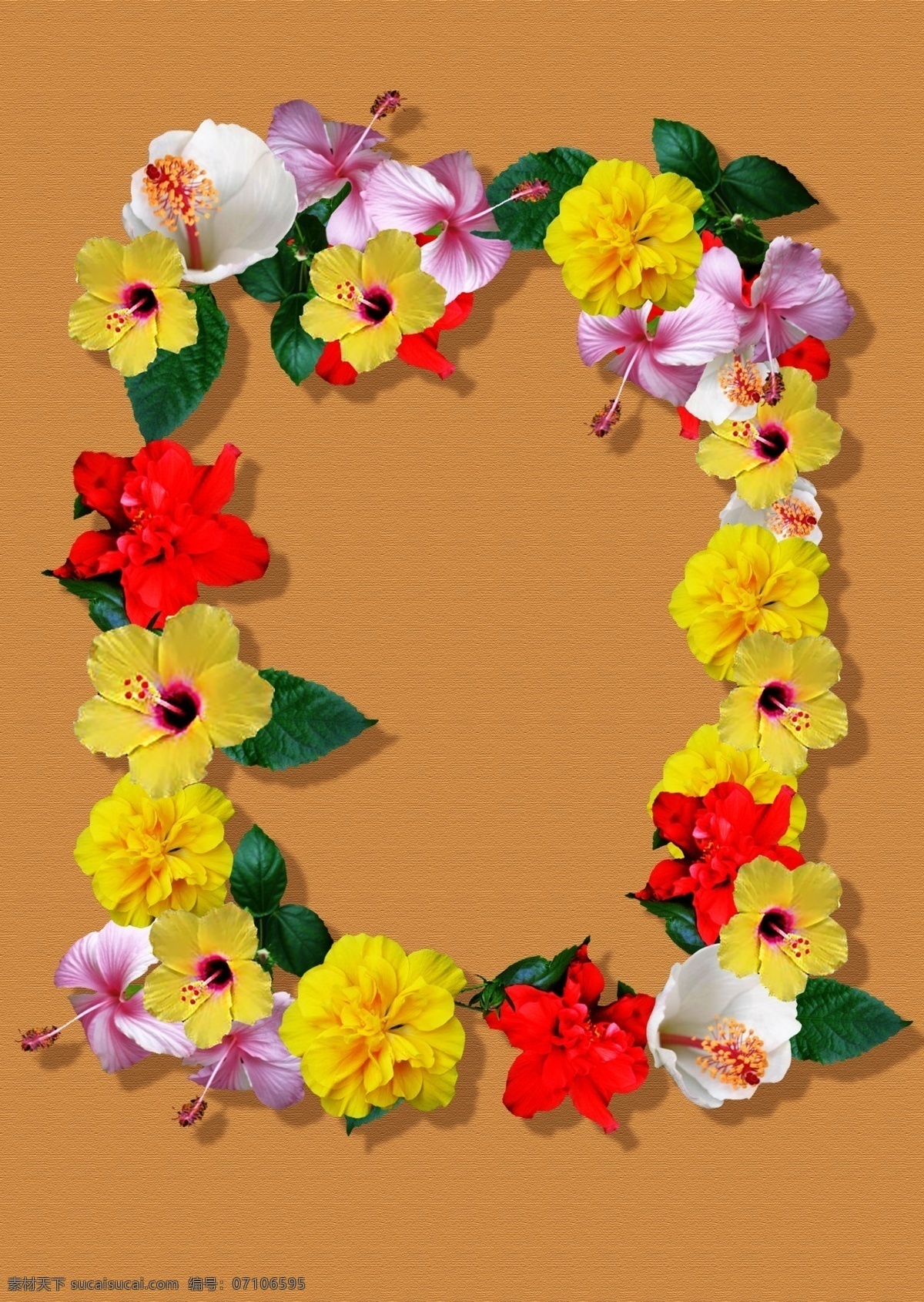 花环 花卉 花朵 花枝 植物 装饰 插画 背景 卡片 海报 分层 棕色