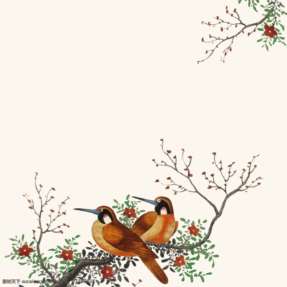 矢量小鸟 卡通小鸟 手绘小鸟 小鸟插画 水彩小鸟 水彩树枝 卡通数字 树叶花朵 动物 生物世界 鸟类