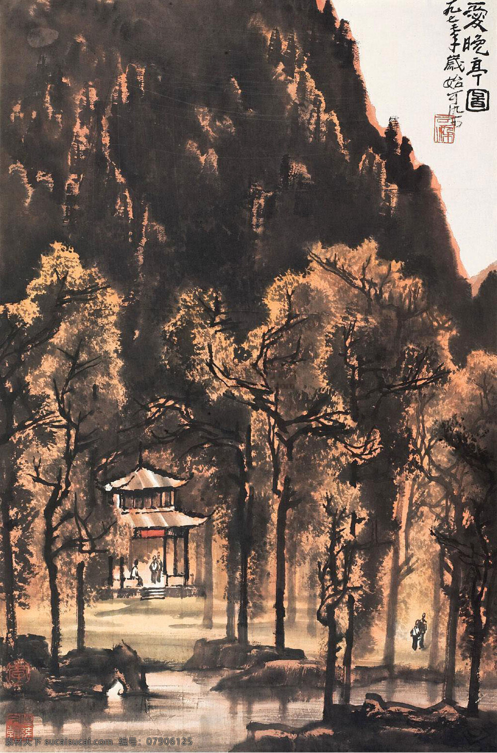 爱 晚 亭 图 刺绣 湖南 室内装饰设计 写意山水画 中国画 岳麓山 清风峡 中国四大名亭 李可染作品 工艺美术 平面广告 装饰设计 文化艺术