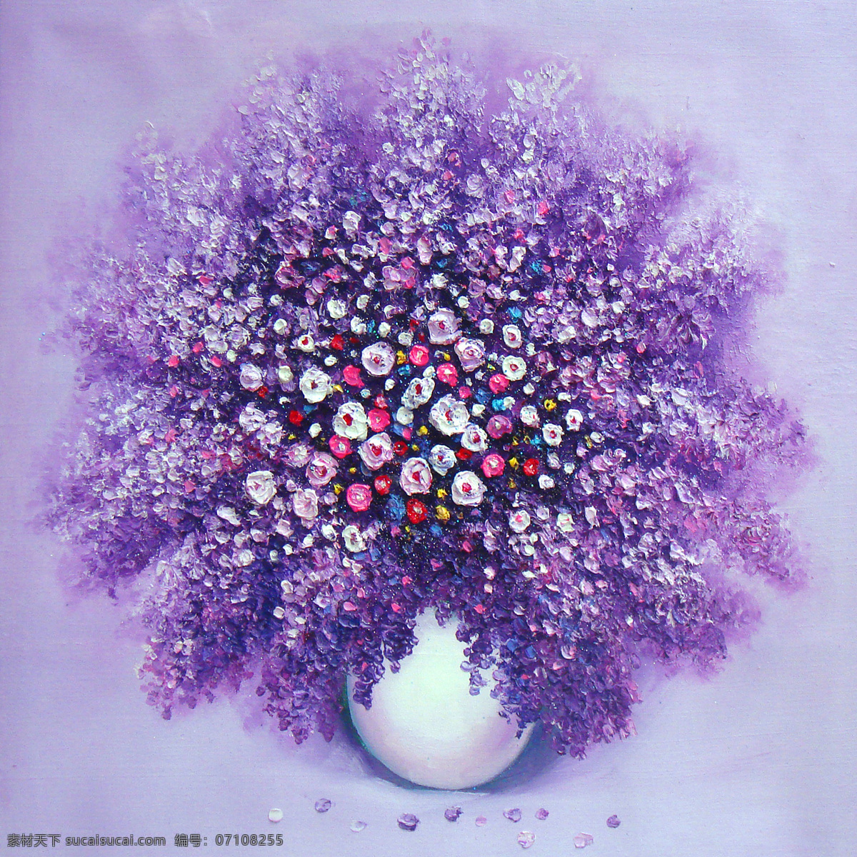 油画花卉 油画花瓶 花卉 紫色花 装饰画 无框画 唯美花卉 动漫动画