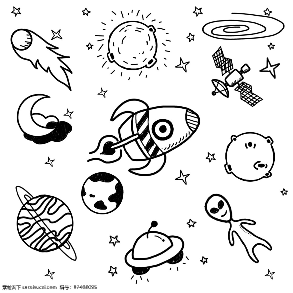 宇宙 元素 示意图 摘要 恒星 手工 绘制 天空 科学 空间 星系 夜晚 绘图 平面
