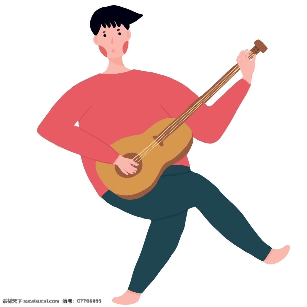 扁平化 弹 吉他 少年 卡通 插画 男生