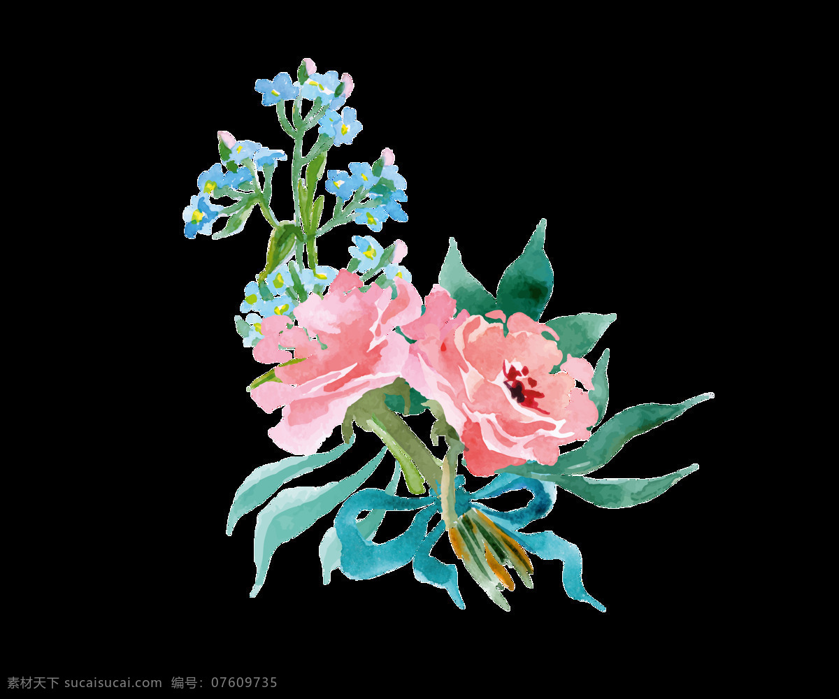 灿烂 花束 透明 装饰 花枝 蓝色 免扣素材 透明素材 装饰图案