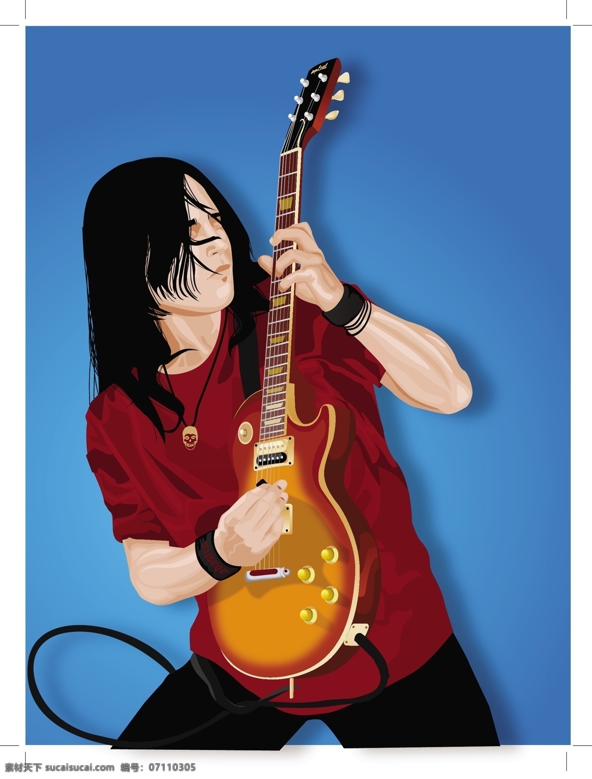吉他手 吉他 弹吉他的人 蓝色背景 手 黑色