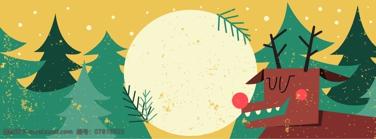 月亮 驯鹿 banner 松树 圣诞节 封面 脸书 矢量 海报 卡通 童趣 手绘