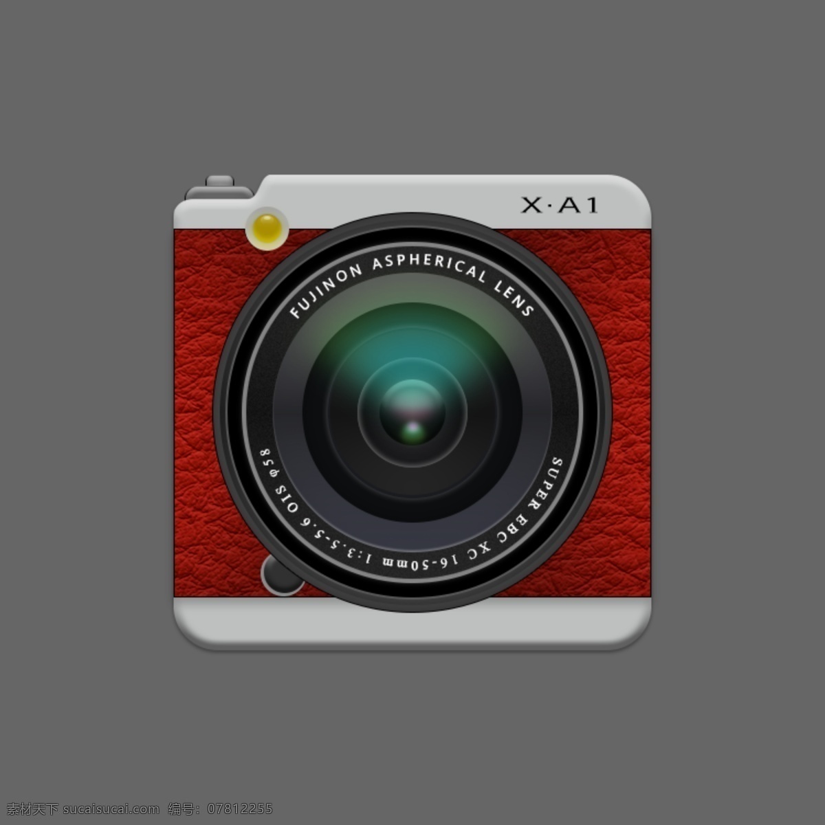 原创 半 写实 相机 icon 大镜头 红色皮革 半写实设计