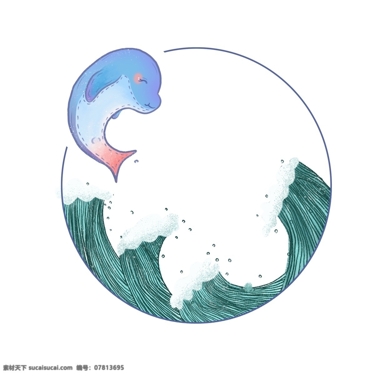 手绘 卡通 可爱 动物 边框 海豚 开心 气泡 海浪