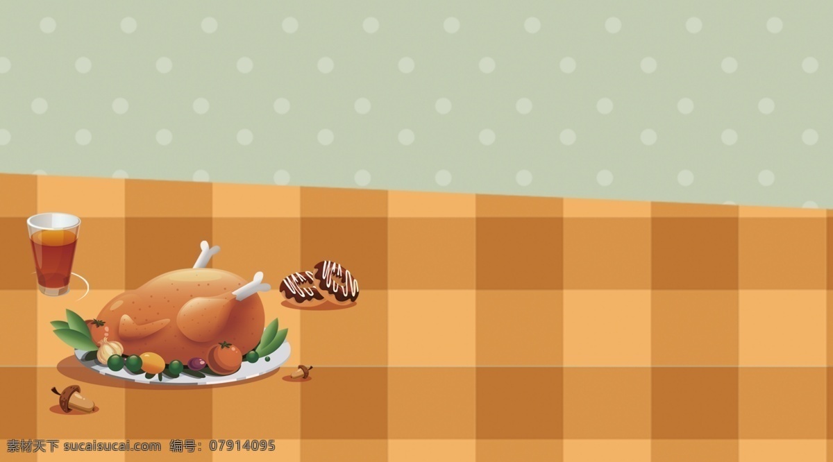 唯美 万圣节 火鸡 插画 背景 广告背景 背景素材 背景展板 彩色背景 餐桌