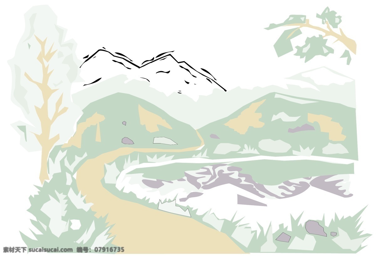 自然风光 山水风景 矢量 格式 eps格式 设计素材 风景建筑 矢量图库 白色