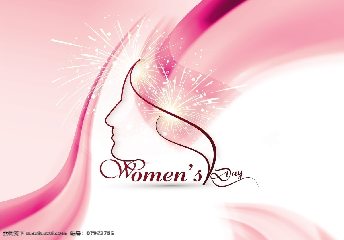 妇女 x27 节卡波设计 八 波 闪闪发光 发光 鞭炮 女 轮廓 女人 三月 节日 庆典 卡 粉红色的背景