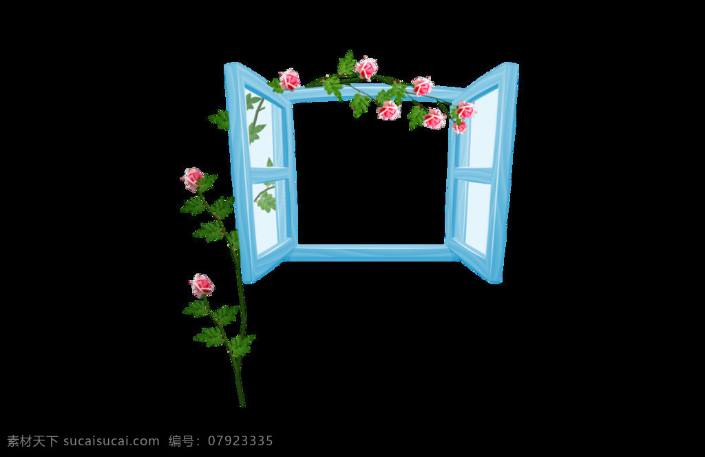 清新 唯美 花朵 环绕 蓝色 窗 元素 png元素 海报 免抠元素 透明元素