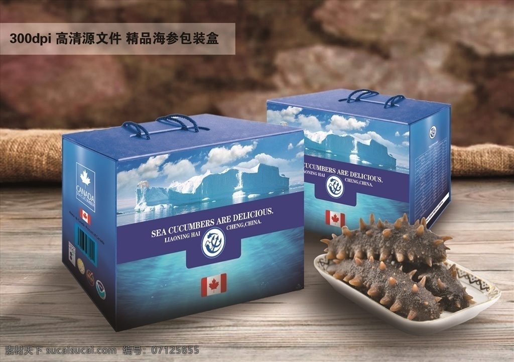 海参包装盒 海参 包装盒 高清分层 加拿大 参数 简约 时尚 蓝色 品牌 包装设计