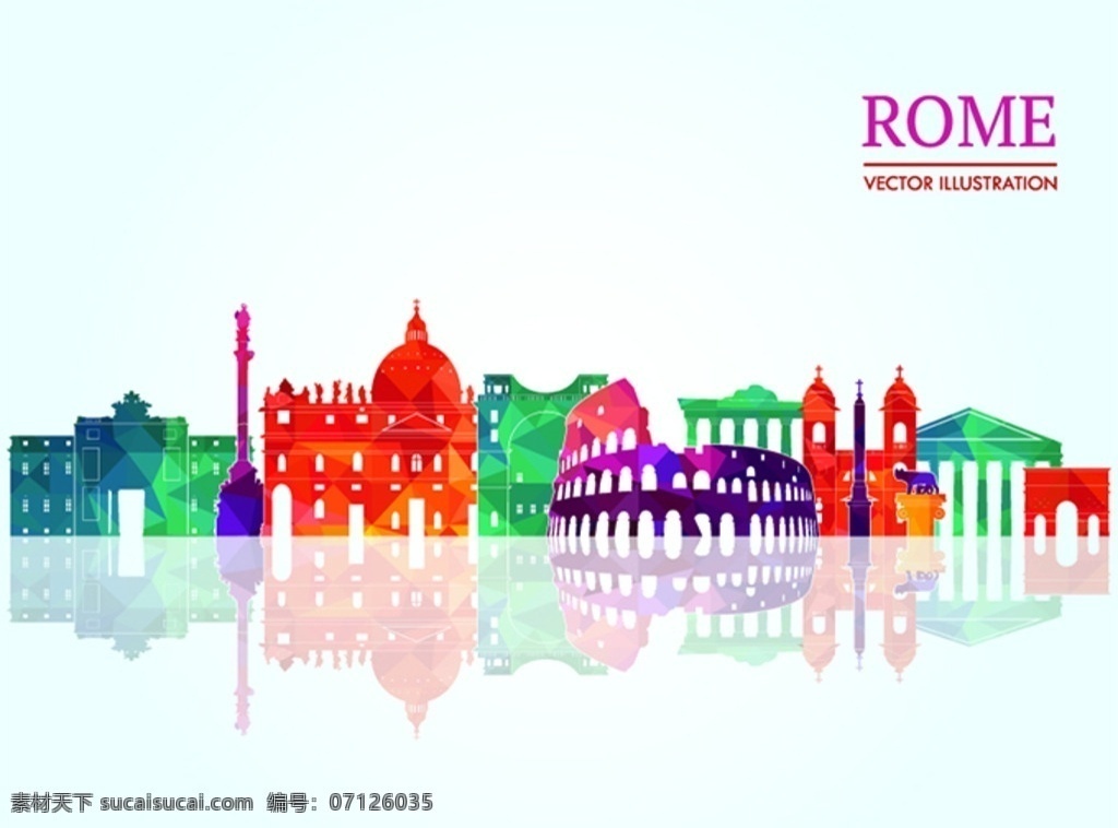 罗马 城市 彩色 模块 剪影 图 剪影图