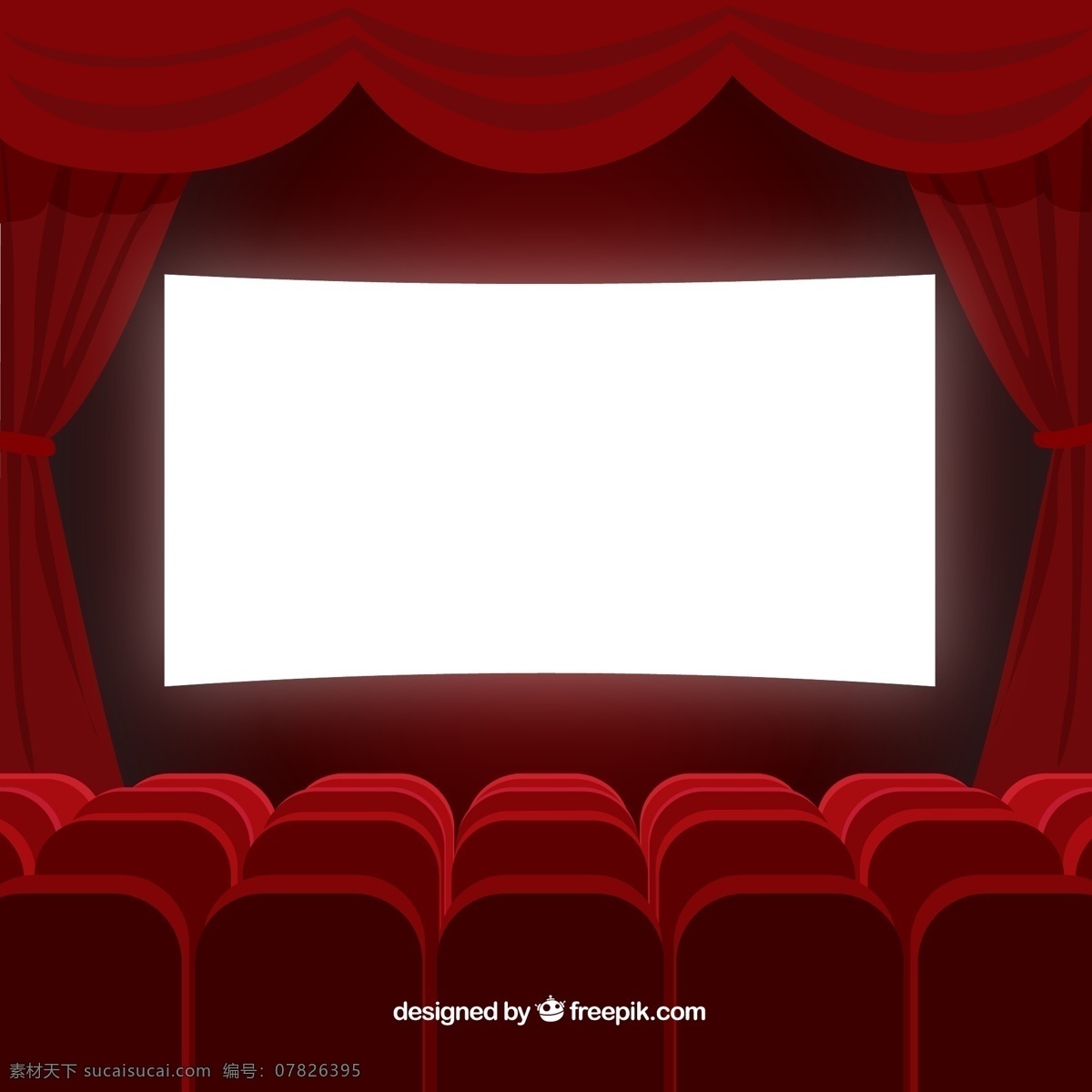 红色 电影院 放映厅 矢量 矢量图 观众席 帷幔 电影 电影幕布 ai格式