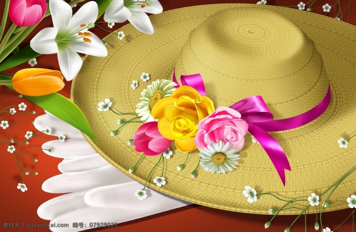 帽子 手套 花朵 黄色