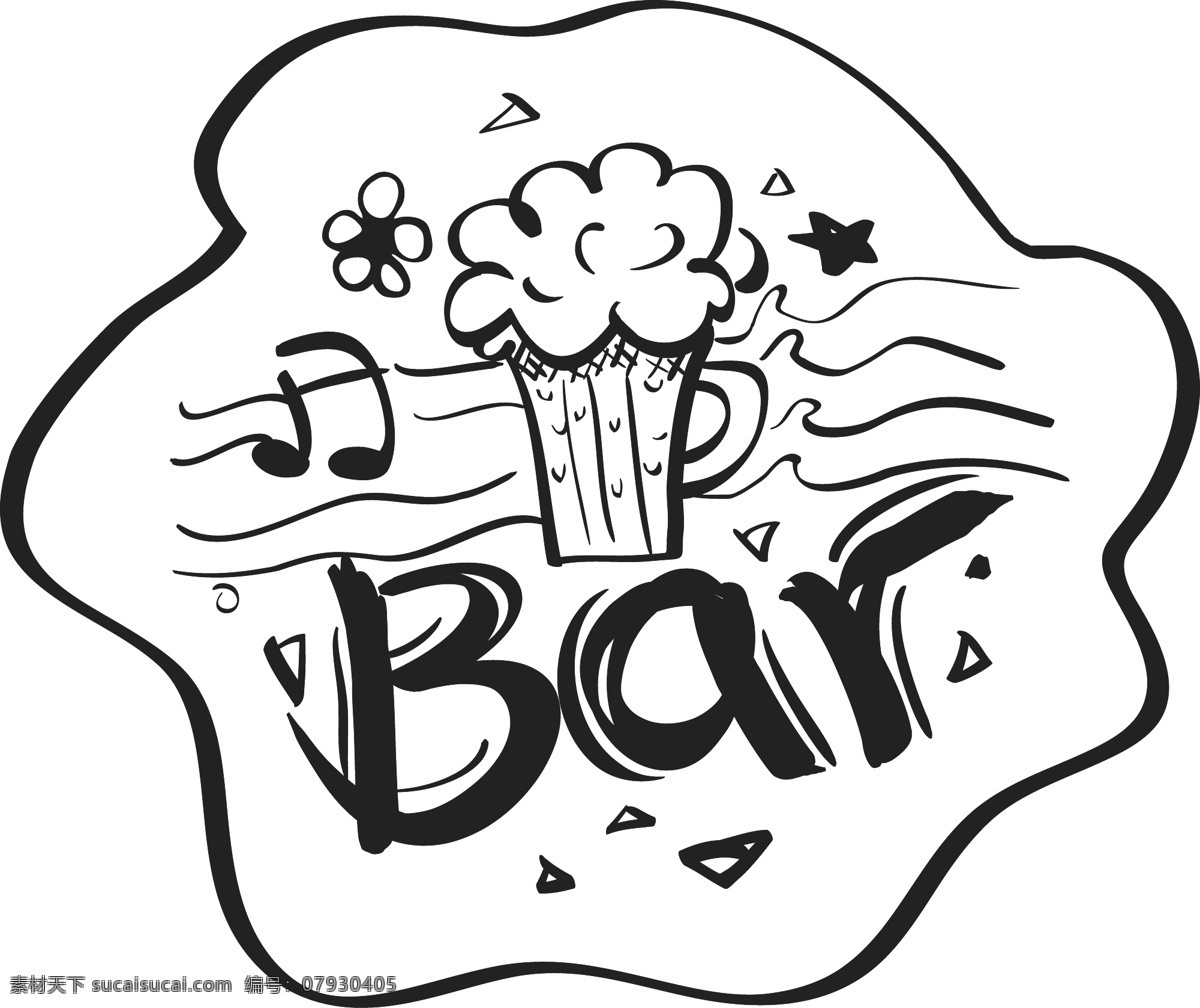 涂鸦 酒吧 图标 音乐酒吧 bar 印花 自由风格 随意 手绘插图 手绘标志 涂鸦画 黑白画 am thussey 标志图标 其他图标