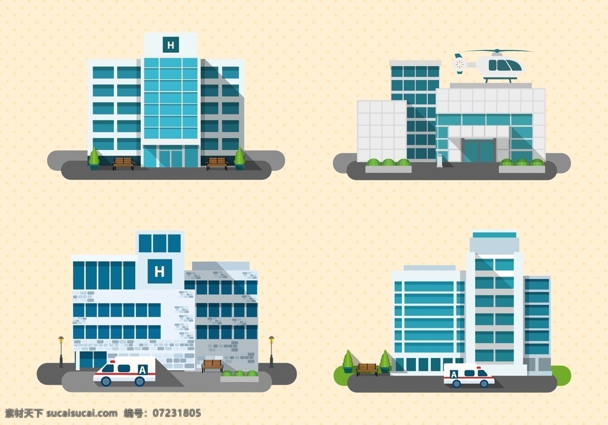 高楼 建筑 矢量图 医院模型 扁平化 设计图 效果图 矢量 高清图片