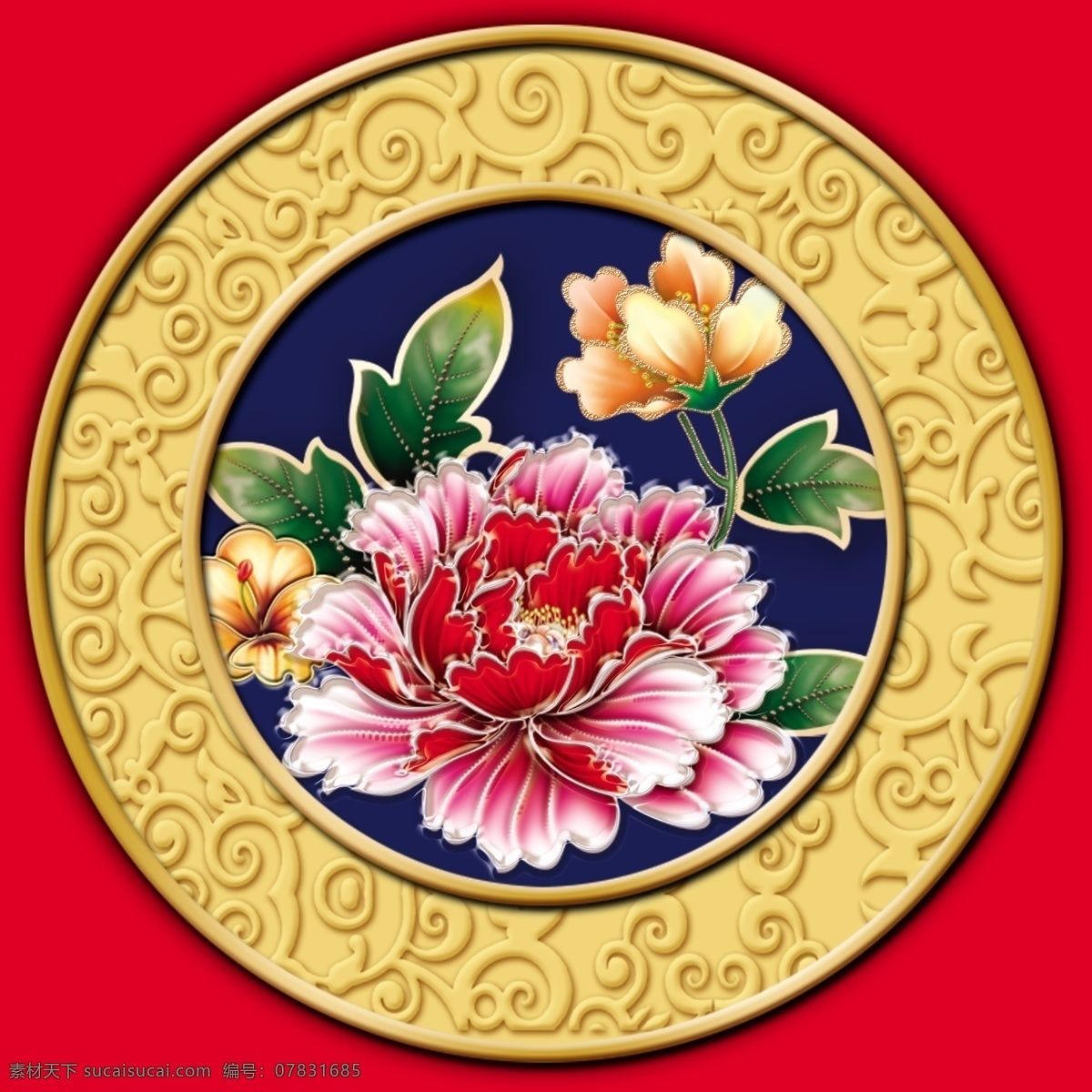 传统牡丹花纹 传统花纹 华丽牡丹 中式纹样 金色花边 大气花纹 花纹样式素材 花纹设计 红色
