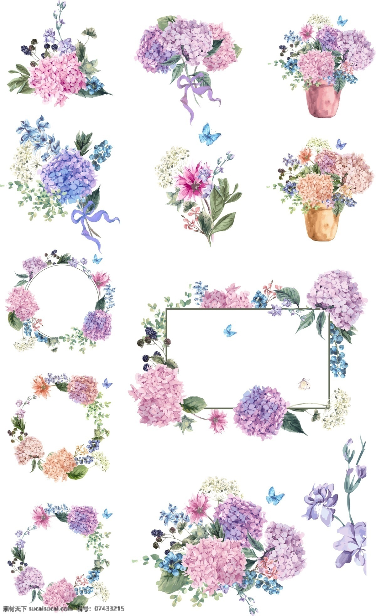 粉 紫色 边框 花朵 矢量 手绘 卡通 矢量素材 设计素材 平面素材