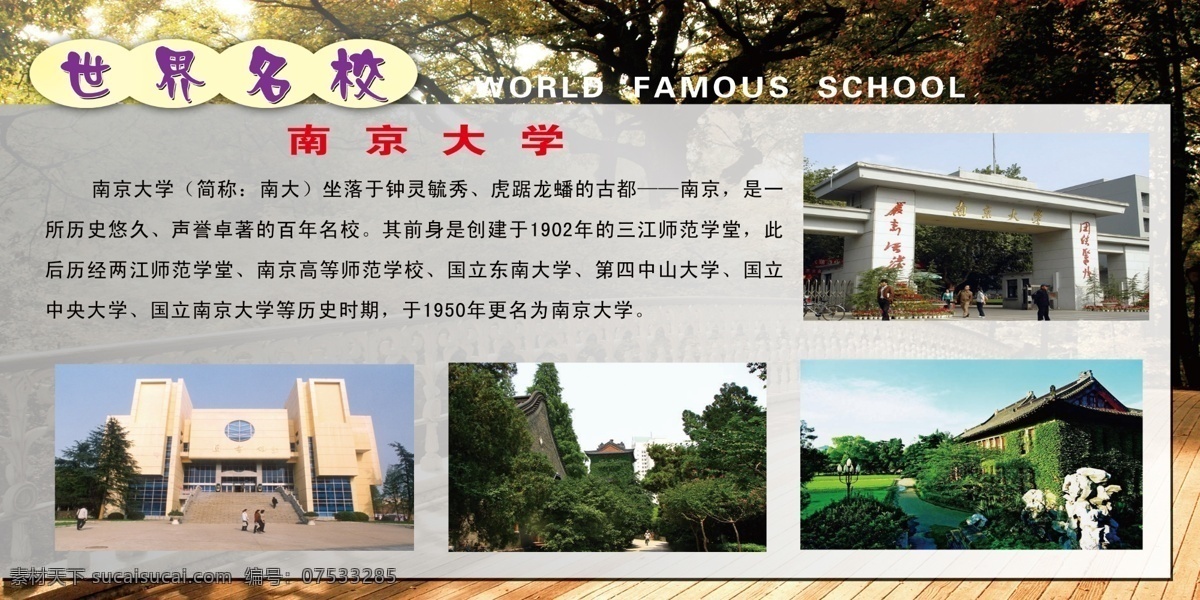 南京大学 世界名校 南京大学校景 绿色 教学楼 阳光 树 分层 源文件
