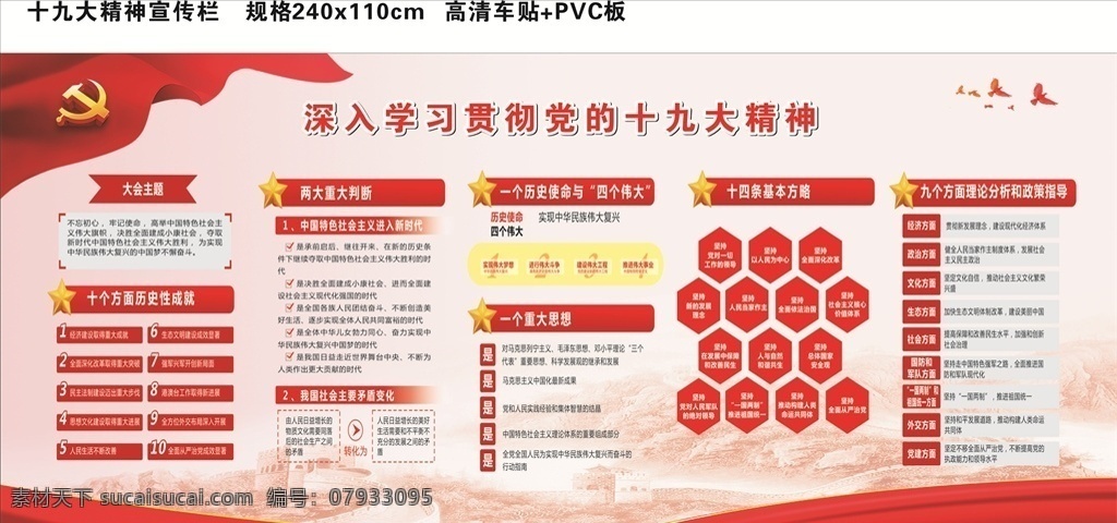 十九大宣传栏 党建宣传栏 红色背景 十九大精神 宣传墙 cdr文件