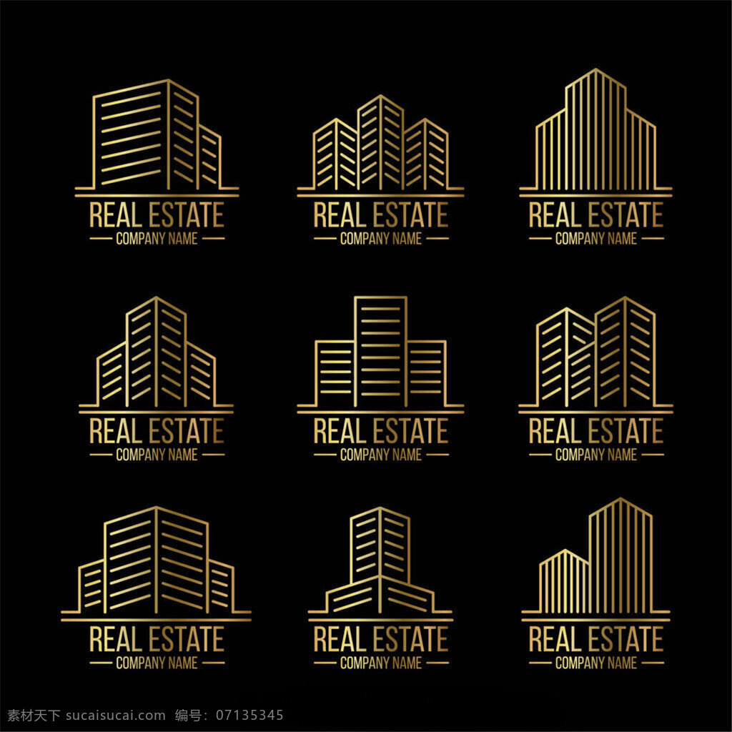 金色 楼盘 logo 建筑公司标志 公司 房产标志 高档 楼房标志 流行元素 底纹边框 矢量素材