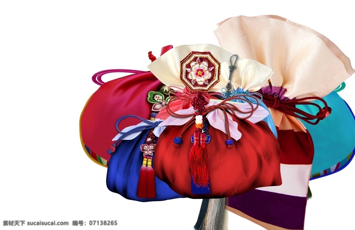 中国 风 丝绸 布袋 源文件 红色 蓝色 流苏 花纹 装饰图案