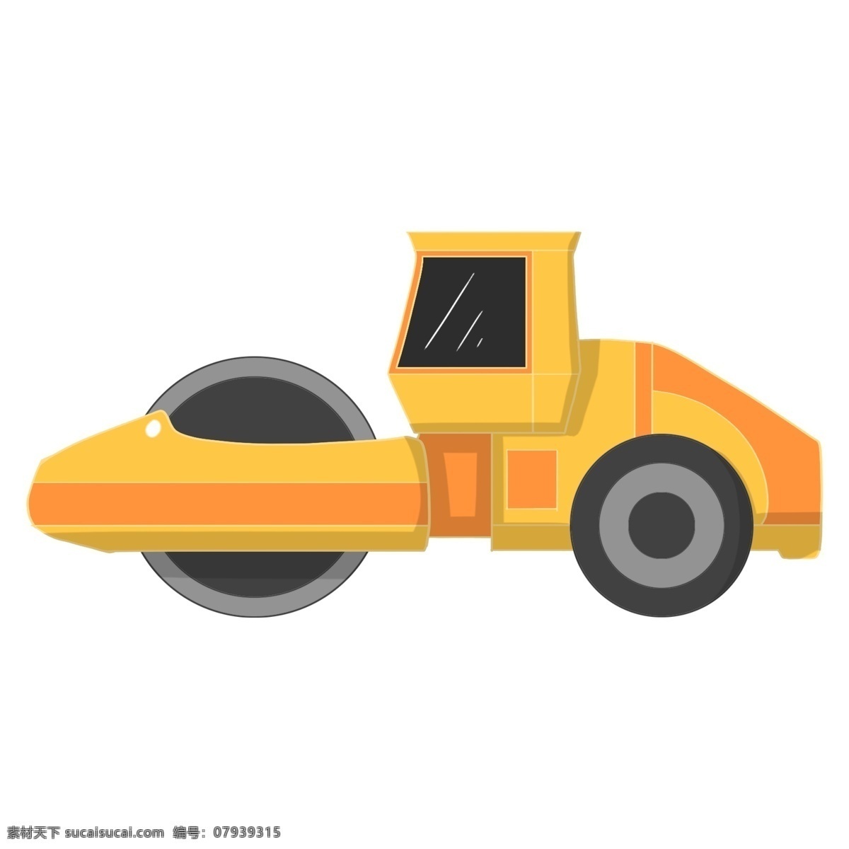 工程机械 铺 油机 插画 卡通插画 手绘机械插画 黄色的压路机 大大的机器 路面 作业 机械 沉重的机器