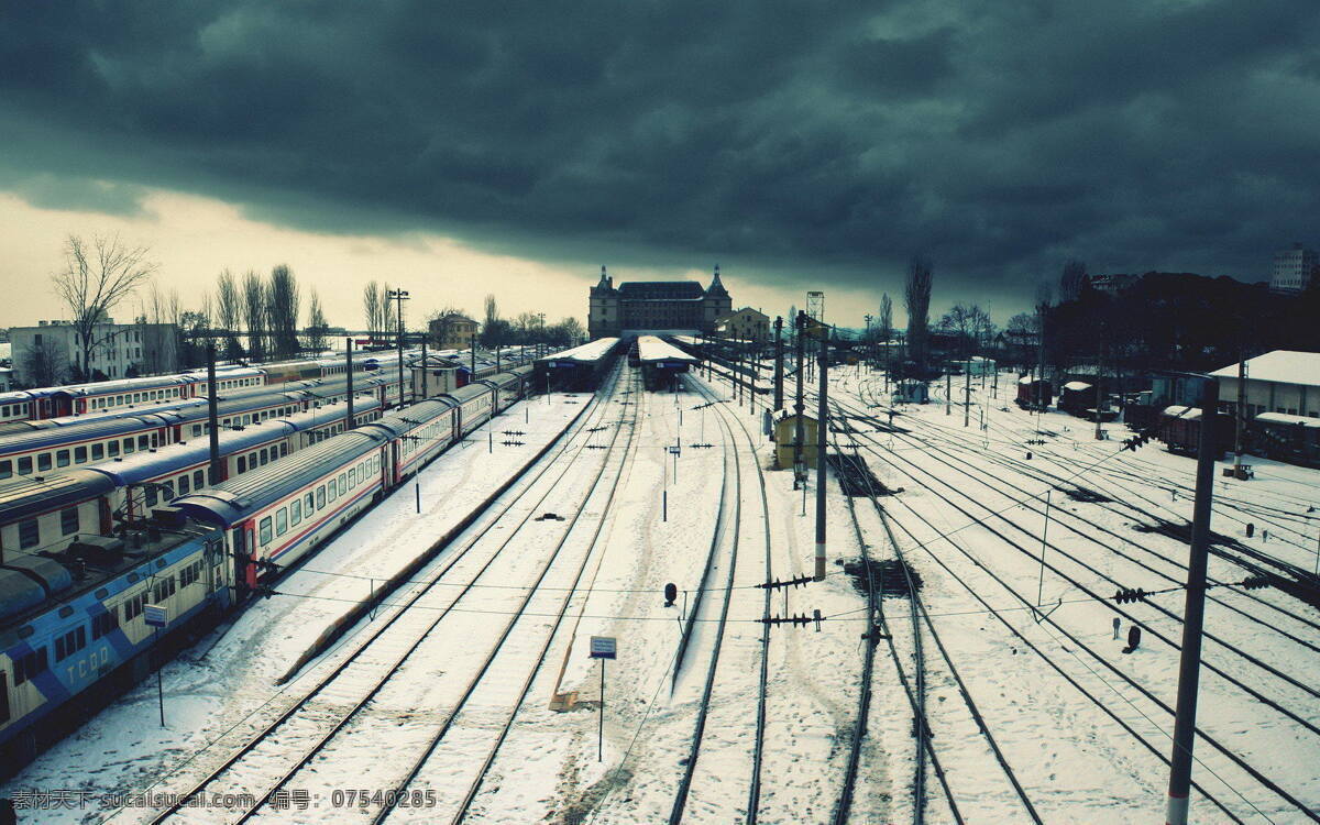 冬日铁路雪景 冬天 铁路 火车 雪景 灰色