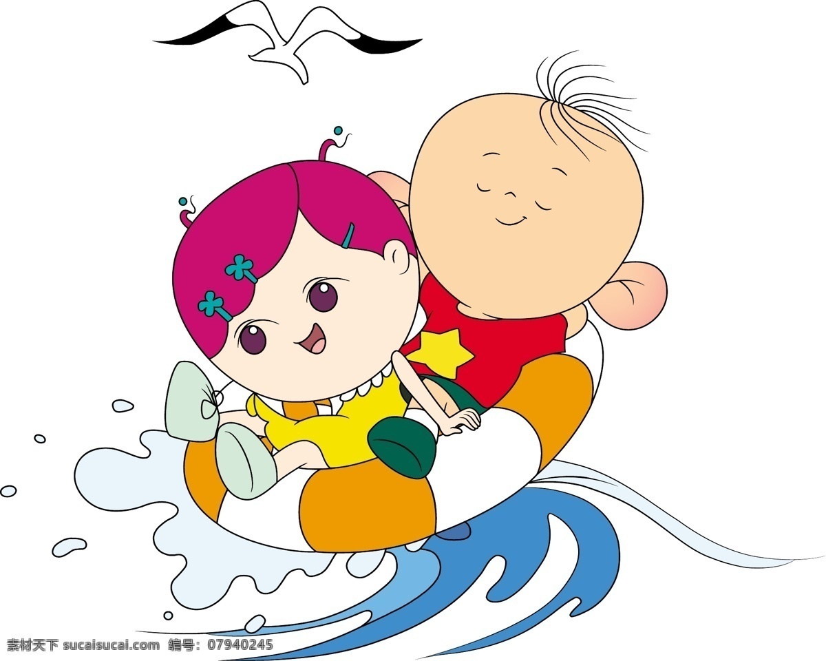 图图 大耳朵图图 海 浪花 海鸥 游泳圈 卡通 儿童幼儿 矢量人物 矢量