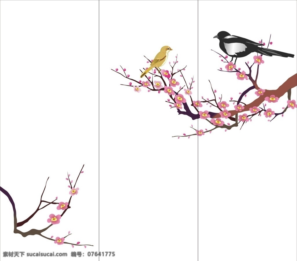 桃花劫 桃花 鸟 爱情鸟 喜鹊 鸟类 移门 移门图案