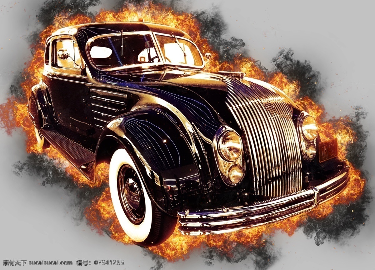 元素 特效 火焰 汽车 火焰元素 爆炸火焰 燃烧火焰汽车 复古汽车 汽车类插画 店内装饰画 效果元素
