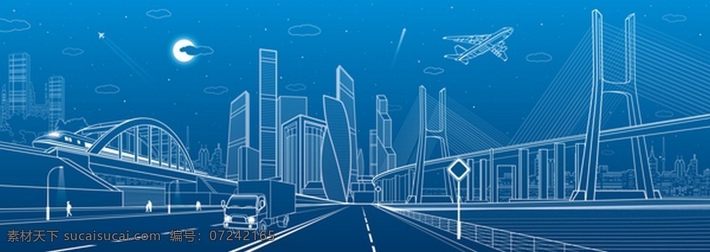 城市交通图 建筑 城市 飞机 汽车 矢量素材 交通 线条图